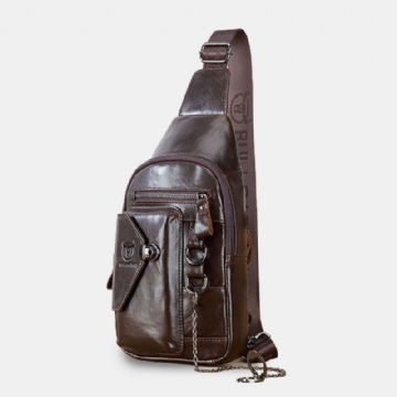 Herren Brusttasche Aus Weichem Leder Mit Mehreren Taschen Vintage Handyhalter Kette Umhängetasche