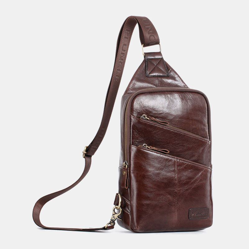 Herren Echtes Leder Casual Solid Business Umhängetasche Umhängetasche Brusttasche