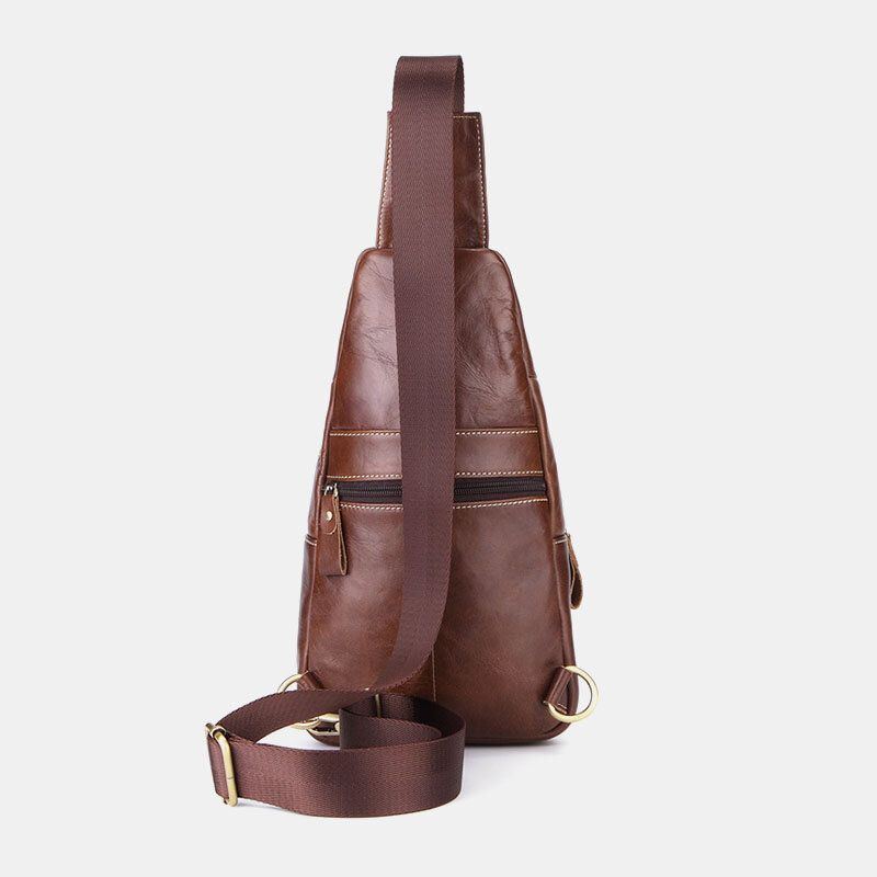 Herren Echtes Leder Retro Business Casual Volltonfarbe Leder Umhängetasche Umhängetasche Brusttasche