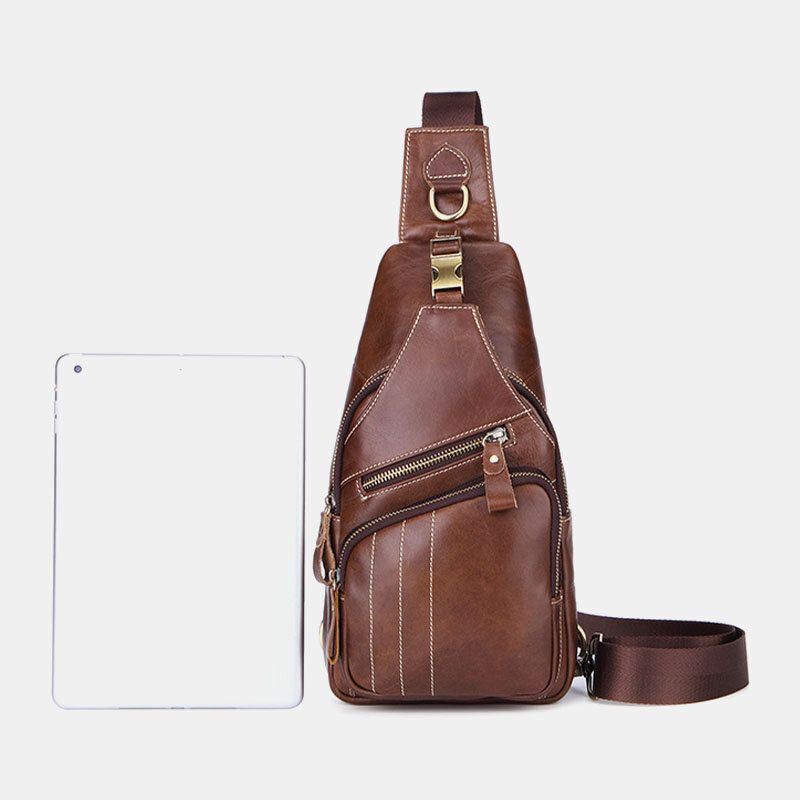 Herren Echtes Leder Retro Business Casual Volltonfarbe Leder Umhängetasche Umhängetasche Brusttasche