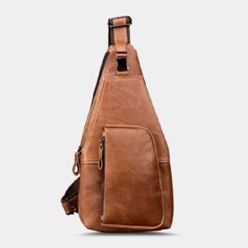 Herren Echtleder Diebstahlschutz Brusttasche Mit Mehreren Taschen Retro Wear Wasserdichte Umhängetasche