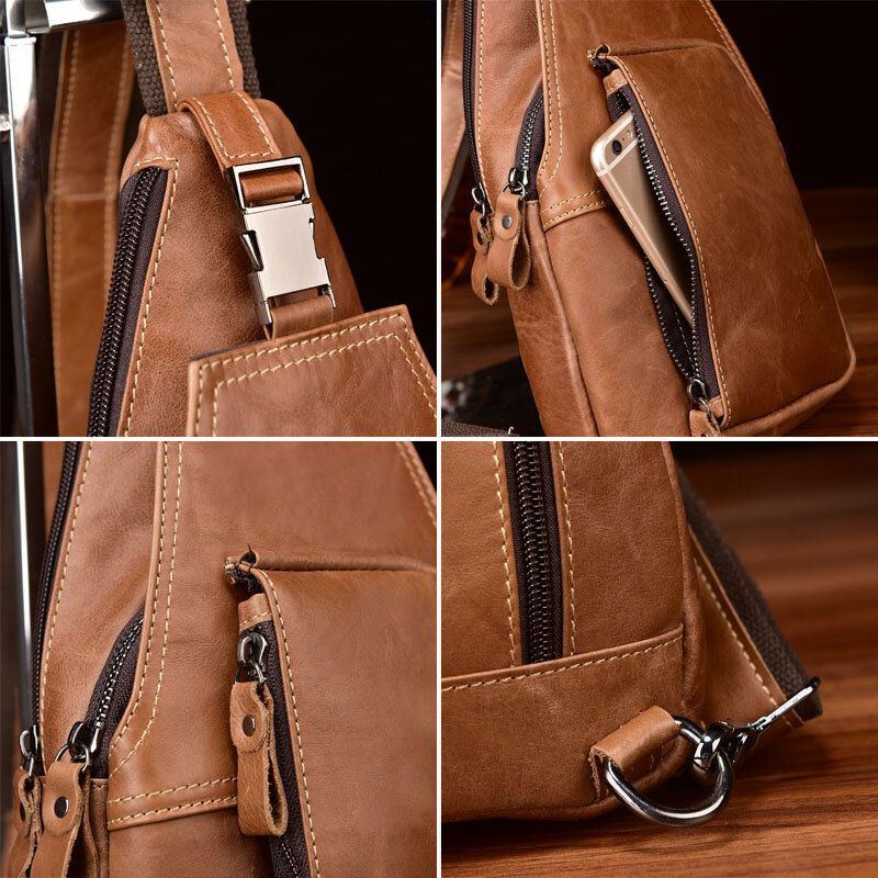 Herren Echtleder Diebstahlschutz Brusttasche Mit Mehreren Taschen Retro Wear Wasserdichte Umhängetasche