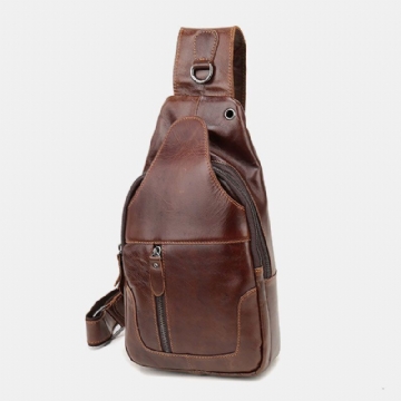 Herren First Layer Rindsleder Retro Multi Pocket Kopfhörer Loch Design Brusttasche Umhängetasche