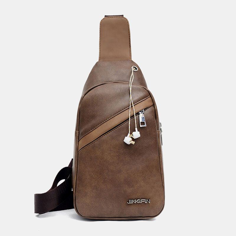 Herren Große Kapazität Kopfhörerloch Business Multi Pocket Crossbody Bag Chest Bag Sling Bag