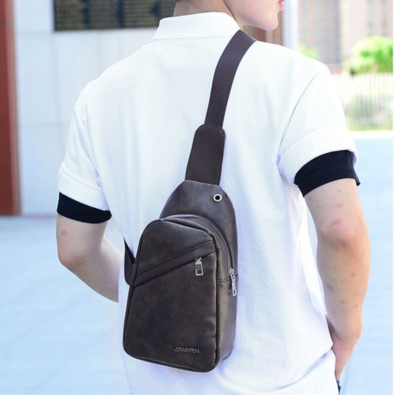 Herren Große Kapazität Kopfhörerloch Business Multi Pocket Crossbody Bag Chest Bag Sling Bag