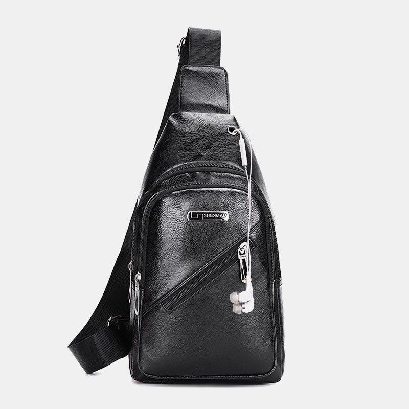 Herren Kopfhörerloch Business Multi Pocket Umhängetasche Brusttasche Sling Bag