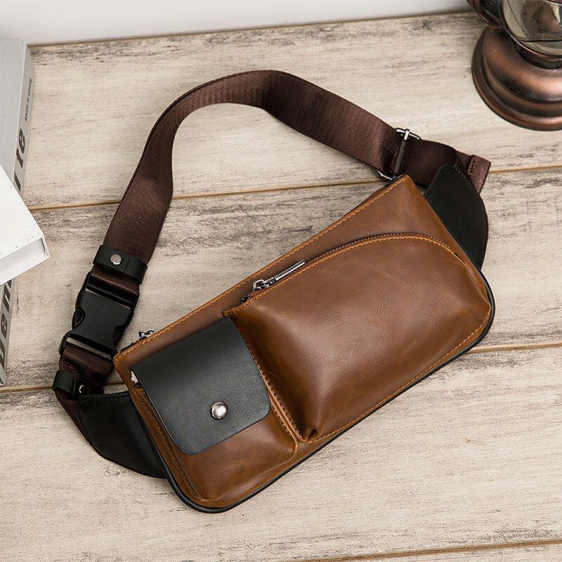 Herren Kunstleder Retro Business Casual Multi Carry Gürteltasche Brusttasche Sling Bag