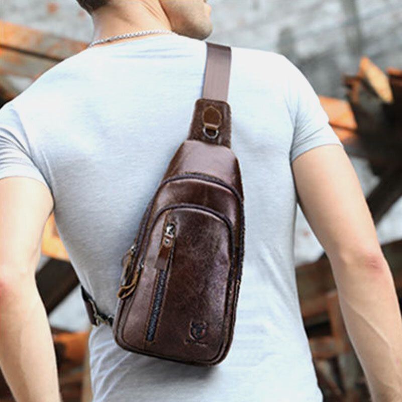 Herren Multi Pocket Rindsleder Brusttasche Lässige Sport Multifunktionale Umhängetasche Mit Großer Kapazität Umhängetasche