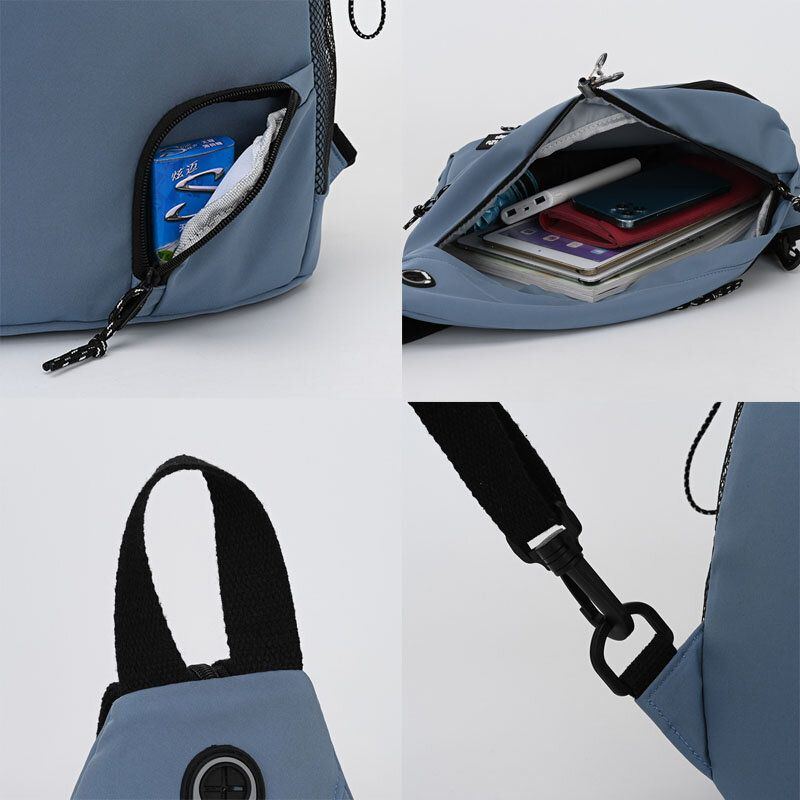 Herren Nylon Kopfhörerloch Wasserdicht Mit Großer Kapazität Brusttaschen Umhängetasche Crossbody Taschen Mit Ornamenten