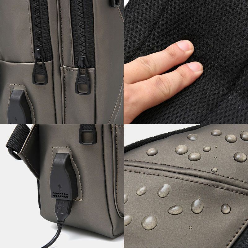 Herren Polyester Multi Carry Mittlere Kapazität Mit Usb Aufladung Brusttasche Umhängetasche