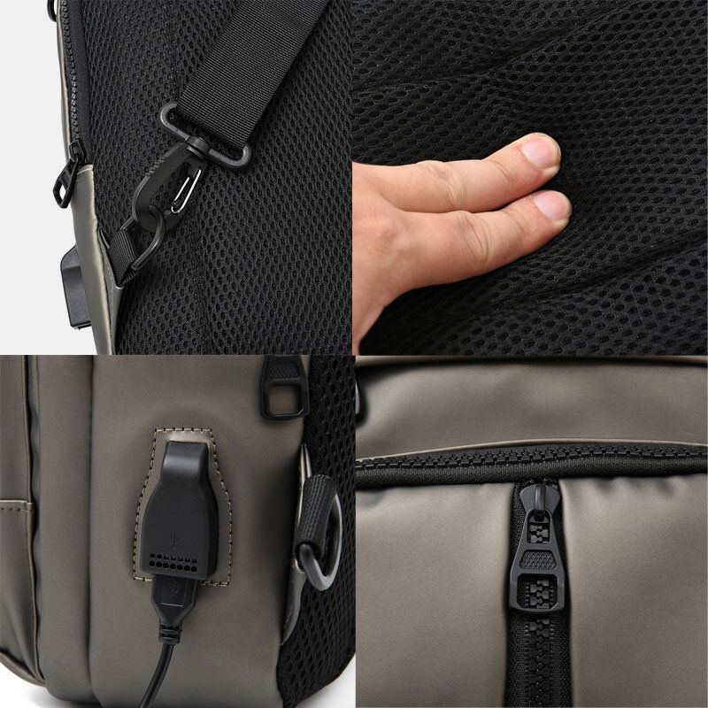 Herren Polyester Multi Carry Mittlere Kapazität Mit Usb Aufladung Brusttasche Umhängetasche