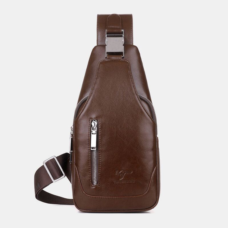 Herren Pu Leder Business Casual Outdoor Wasserdicht Multi Trage Umhängetasche Umhängetasche Brusttasche Mit Usb Aufladung