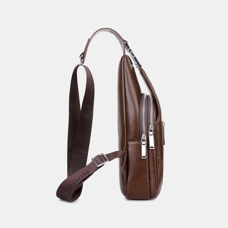 Herren Pu Leder Business Casual Outdoor Wasserdicht Multi Trage Umhängetasche Umhängetasche Brusttasche Mit Usb Aufladung