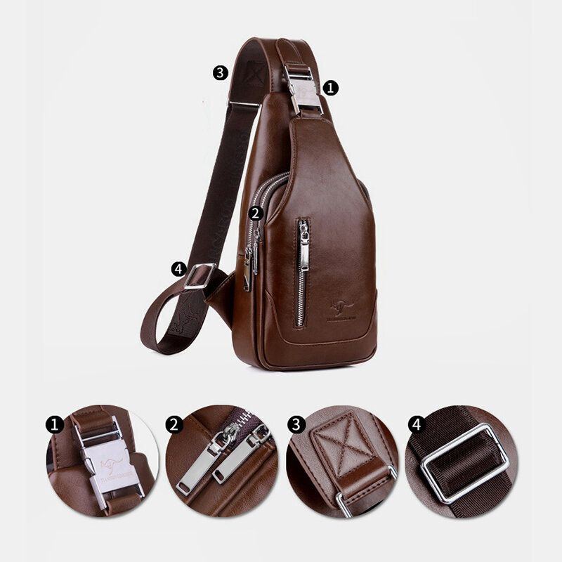 Herren Pu Leder Business Casual Outdoor Wasserdicht Multi Trage Umhängetasche Umhängetasche Brusttasche Mit Usb Aufladung