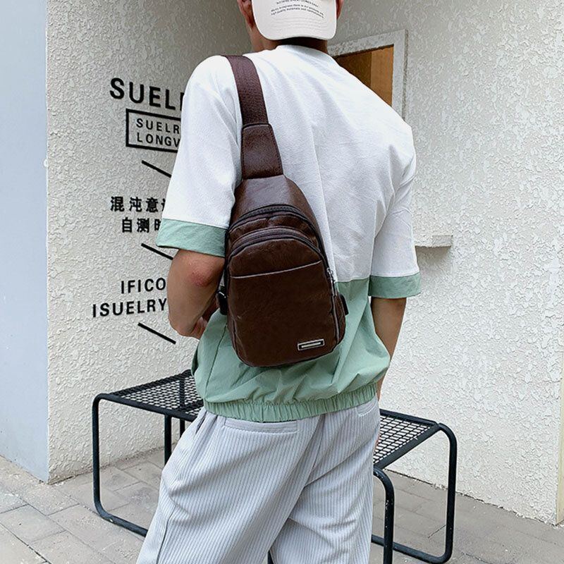 Herren Umhängetasche Aus Pu Leder Mit Mehreren Taschen Brusttasche Sling Bag