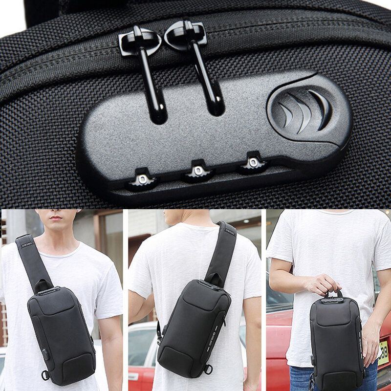 Herren Anti Diebstahl Usb Lade Mehrschichtige Wasserdichte Umhängetasche Brusttasche Sling Bag