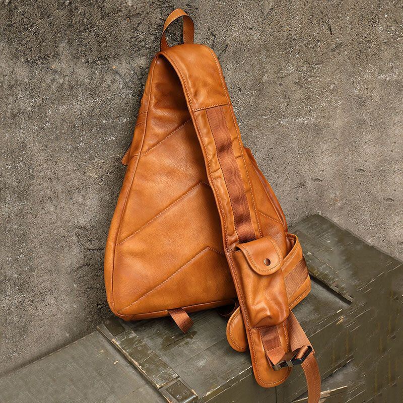 Herren Dreieck Brusttasche Retro Pu Leder B6 Fallschirmjäger Große Kapazität Leder Weiche Freizeittaschen Umhängetasche