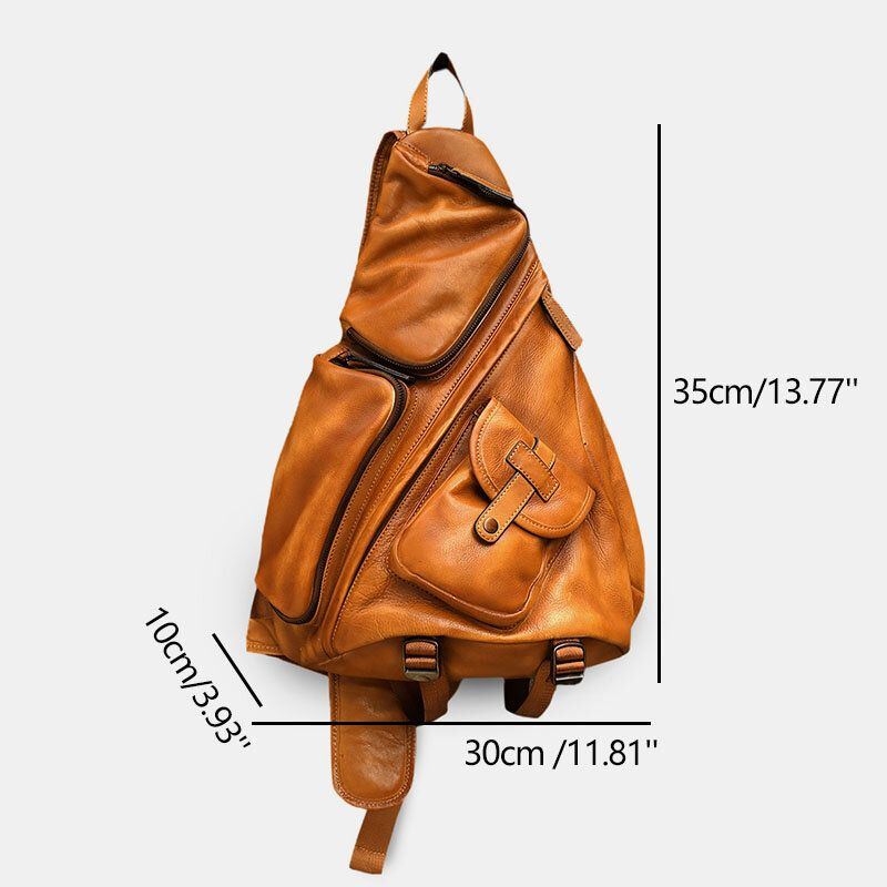 Herren Dreieck Brusttasche Retro Pu Leder B6 Fallschirmjäger Große Kapazität Leder Weiche Freizeittaschen Umhängetasche