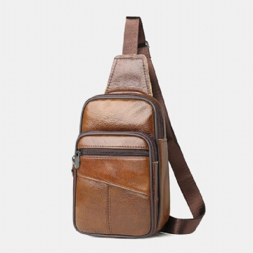 Herren Echtes Leder Große Kapazität Multi Pocket Verschleißfeste Brusttasche Umhängetasche