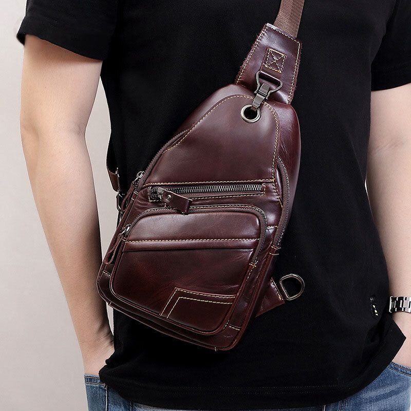 Herren Echtes Leder Große Kapazität Outdoor Lässige Brusttasche Wandelbarer Schultergurt Schultertasche Mit Mehreren Taschen Umhängetasche