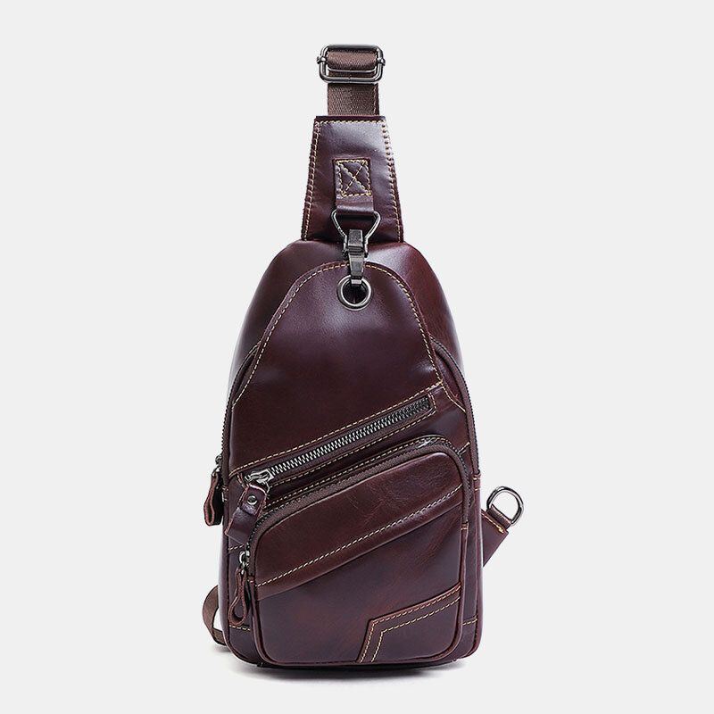 Herren Echtes Leder Große Kapazität Outdoor Lässige Brusttasche Wandelbarer Schultergurt Schultertasche Mit Mehreren Taschen Umhängetasche