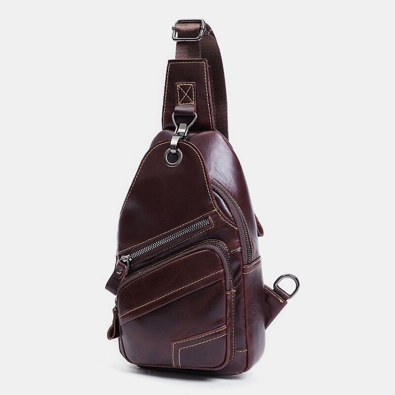 Herren Echtes Leder Große Kapazität Outdoor Lässige Brusttasche Wandelbarer Schultergurt Schultertasche Mit Mehreren Taschen Umhängetasche