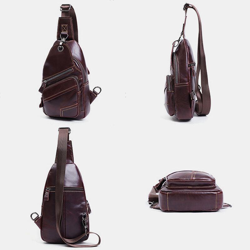 Herren Echtes Leder Große Kapazität Outdoor Lässige Brusttasche Wandelbarer Schultergurt Schultertasche Mit Mehreren Taschen Umhängetasche