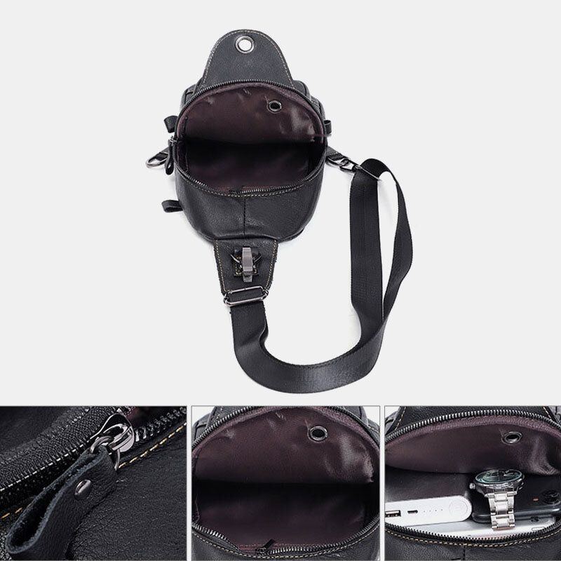 Herren Echtes Leder Große Kapazität Outdoor Lässige Brusttasche Wandelbarer Schultergurt Schultertasche Mit Mehreren Taschen Umhängetasche