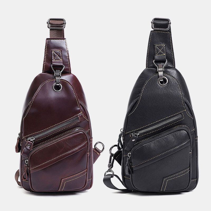 Herren Echtes Leder Große Kapazität Outdoor Lässige Brusttasche Wandelbarer Schultergurt Schultertasche Mit Mehreren Taschen Umhängetasche