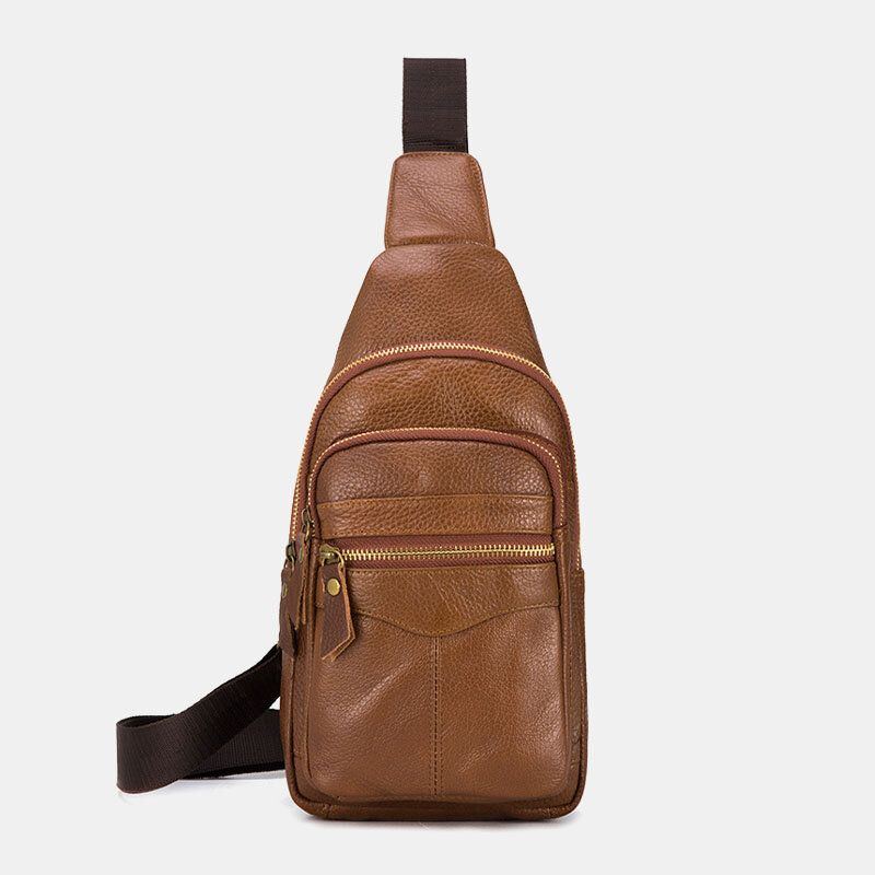 Herren Echtes Leder Mehrschichtig Wasserdichte Lässige Umhängetasche Brusttasche Sling Bag