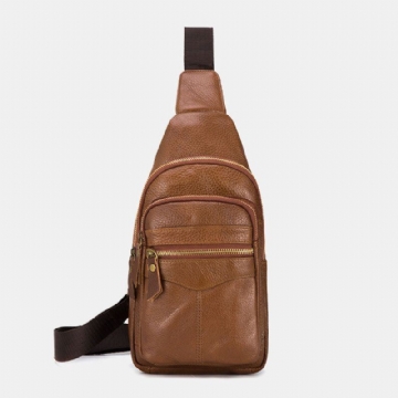 Herren Echtes Leder Mehrschichtig Wasserdichte Lässige Umhängetasche Brusttasche Sling Bag