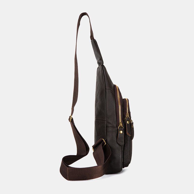 Herren Echtes Leder Mehrschichtig Wasserdichte Lässige Umhängetasche Brusttasche Sling Bag