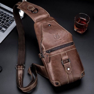 Herren Echtes Leder Multi Pocket Anti Diebstahl Verschleißfeste Vintage Casual Crossbody Bag Chest Bag