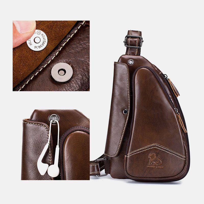 Herren Echtes Leder Rindsleder Dreieck Form Mode Retro Business Umhängetasche Brusttasche