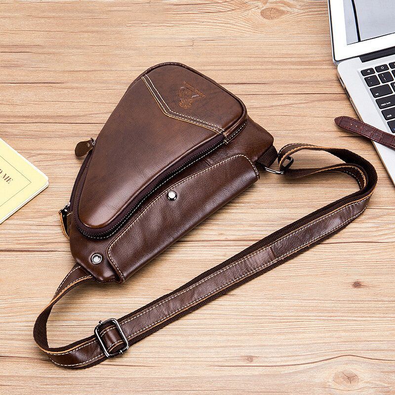 Herren Echtes Leder Rindsleder Dreieck Form Mode Retro Business Umhängetasche Brusttasche