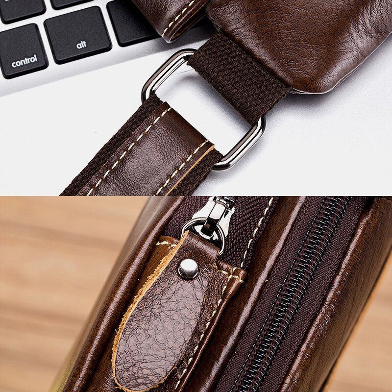 Herren Echtes Leder Rindsleder Dreieck Form Mode Retro Business Umhängetasche Brusttasche