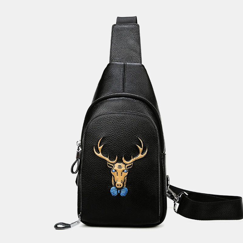 Herren Echtes Leder Tiermuster Mode Cool Business Umhängetasche Brusttasche