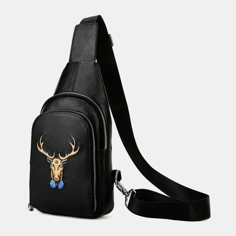 Herren Echtes Leder Tiermuster Mode Cool Business Umhängetasche Brusttasche