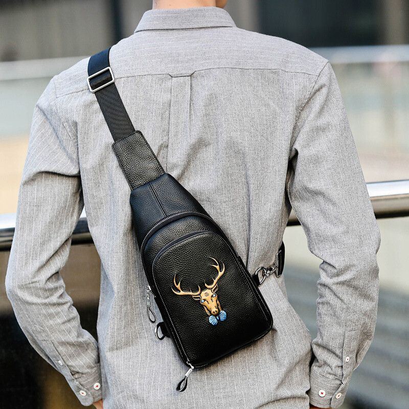 Herren Echtes Leder Tiermuster Mode Cool Business Umhängetasche Brusttasche