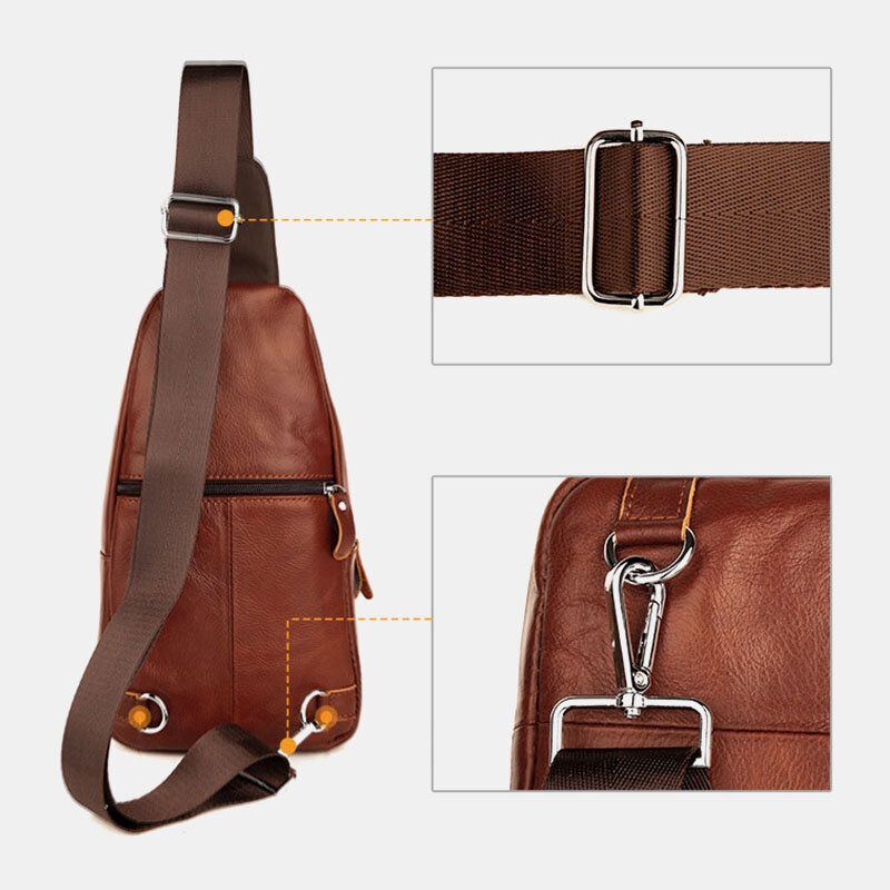 Herren Echtes Leder Weiche Wasserdichte Brusttasche Outdoor Sport Retro Große Kapazität Umhängetaschen Umhängetasche