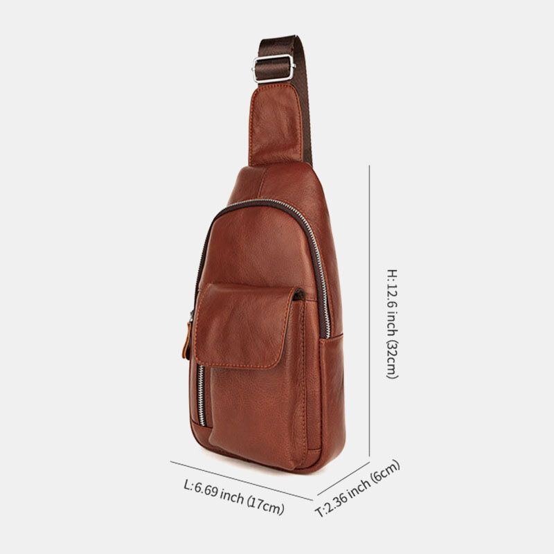 Herren Echtes Leder Weiche Wasserdichte Brusttasche Outdoor Sport Retro Große Kapazität Umhängetaschen Umhängetasche