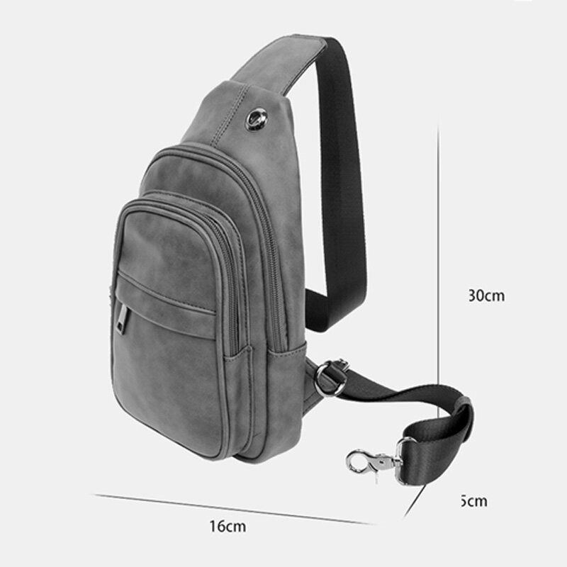 Herren Einfarbig Kopfhörer Loch Design Multi Pocket Brusttasche Casual Outdoor Pu Weiches Leder Verschleißfeste Umhängetaschen Umhängetasche