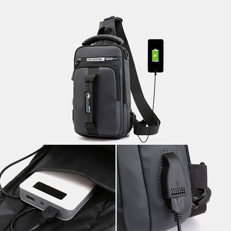 Herren Nylon Usb Lade Lässige Outdoor Kurze Brusttasche Umhängetasche Rucksack