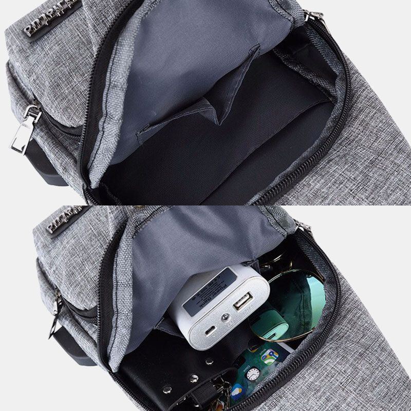 Herren Oxford Stoff Usb Aufladung Multi Pocket Große Kapazität Wasserdichte Brusttasche Umhängetasche