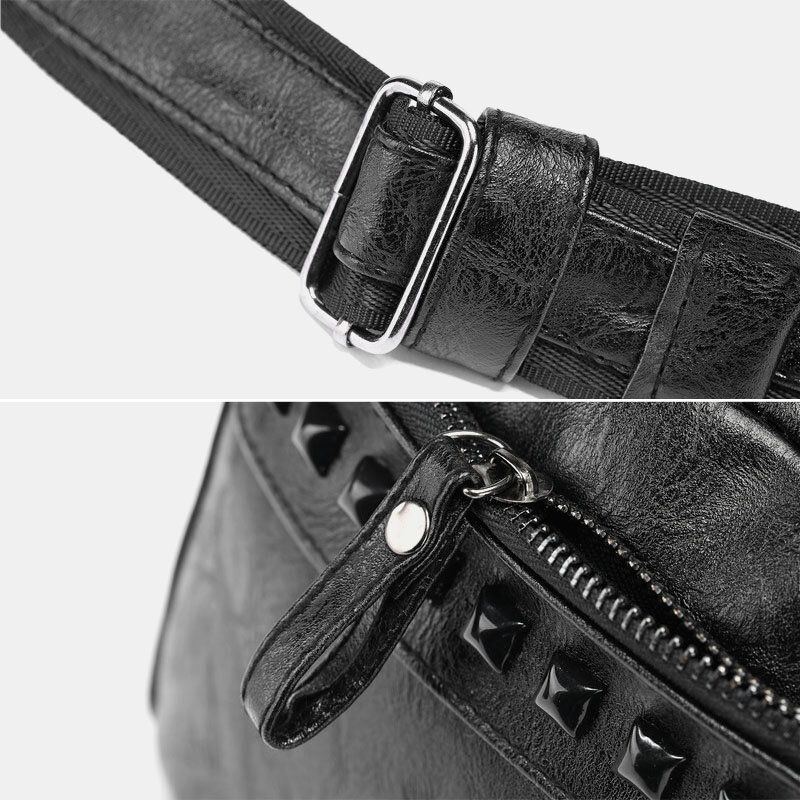 Herren Pu Leder Brusttasche Mit Großer Kapazität Retro Wasserdichte Nieten Schmücken Umhängetasche