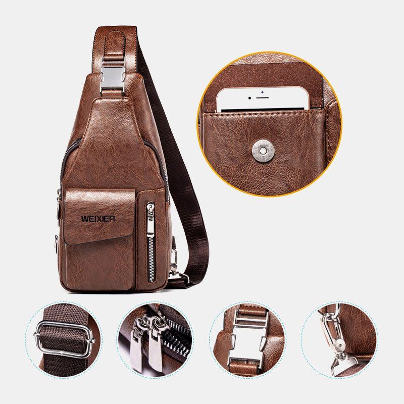 Herren Pu Leder Multifunktionale Große Kapazität Wasserdichte 6.5 Zoll Telefontasche Brusttasche Crossbody Taschen