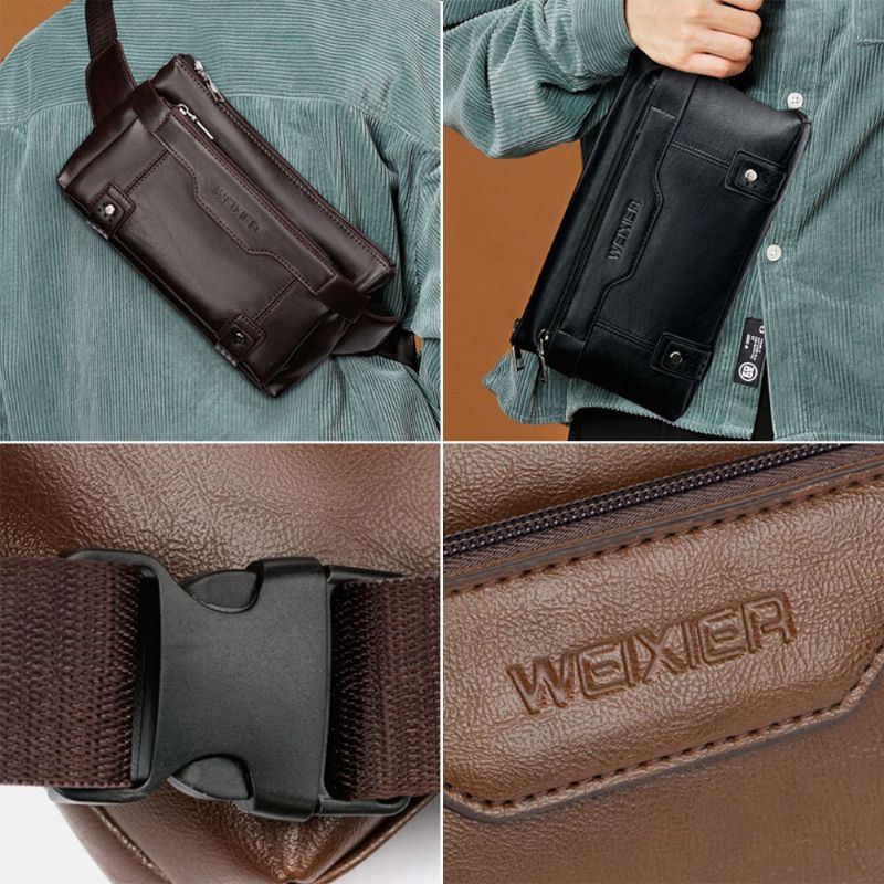 Herren Pu Leder Wasserdichte Brusttasche Mit Großer Kapazität Outdoor Ausflug 6.5 Zoll Handytasche Crossbody Taschen Umhängetasche