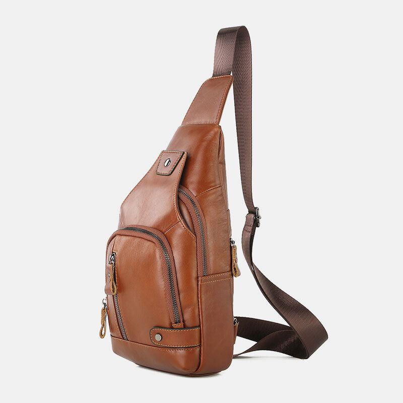 Herren Retro Echtleder Multifunktions Hasp Brusttasche Mit Mehreren Taschen Tragen Sie Eine Crossbody Tasche