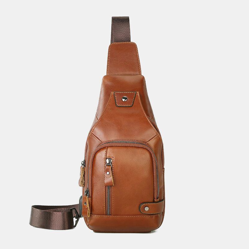 Herren Retro Echtleder Multifunktions Hasp Brusttasche Mit Mehreren Taschen Tragen Sie Eine Crossbody Tasche