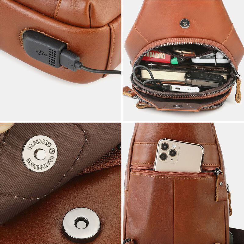 Herren Retro Echtleder Multifunktions Hasp Brusttasche Mit Mehreren Taschen Tragen Sie Eine Crossbody Tasche